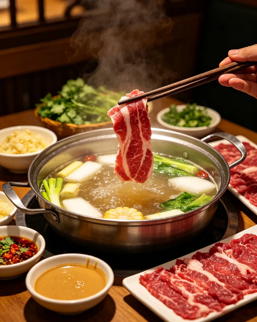 五花趾适合大火快涮，煮熟后口感爽脆、有嚼劲，不会像纯瘦肉那样干柴