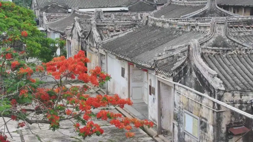 在前美古村,可以沿着石板街巷慢游